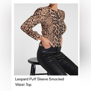 Leopard Puff Sleeve Smocked Top XS